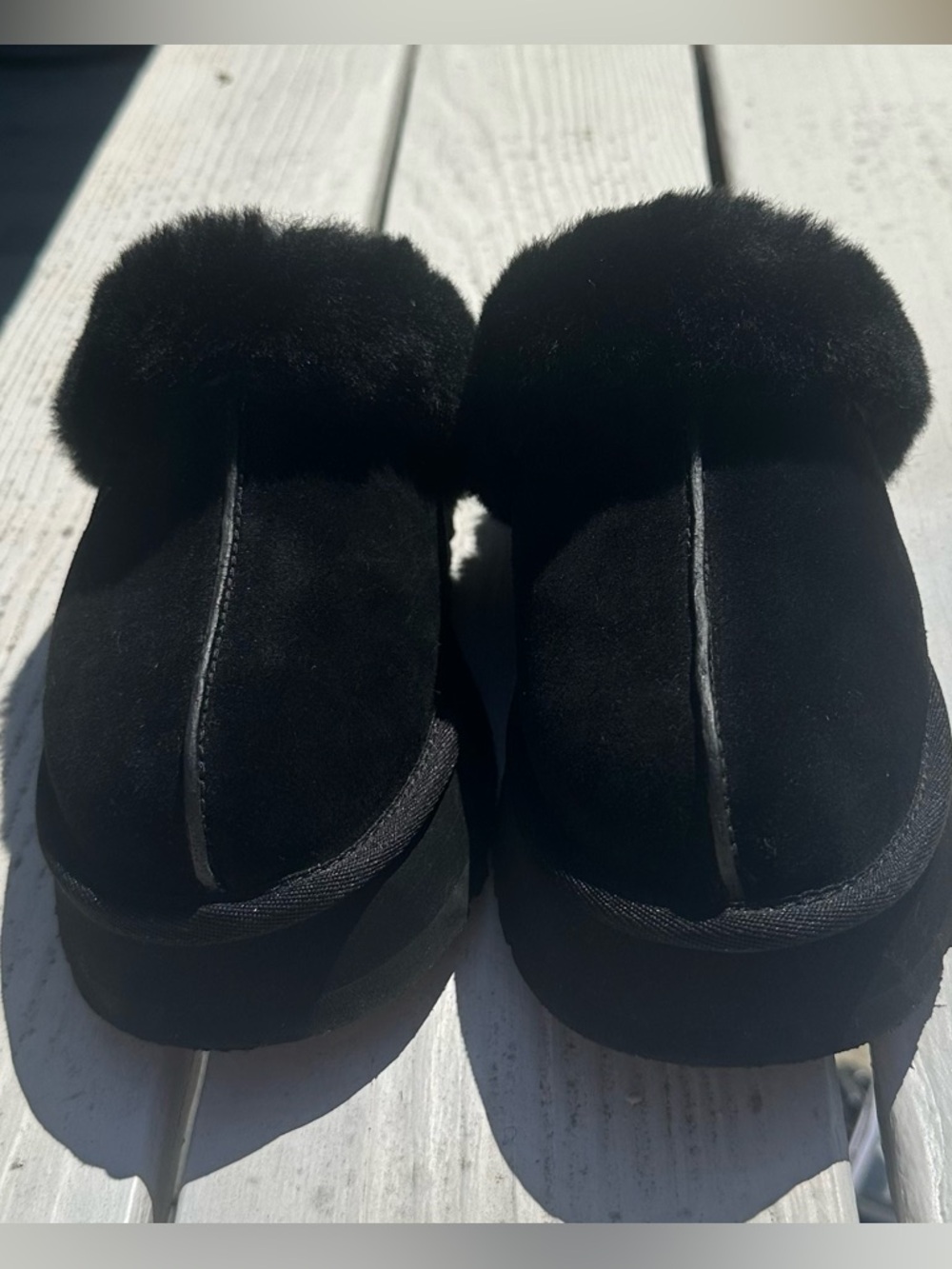 UGG Black Suede Shearling Clog Slippers